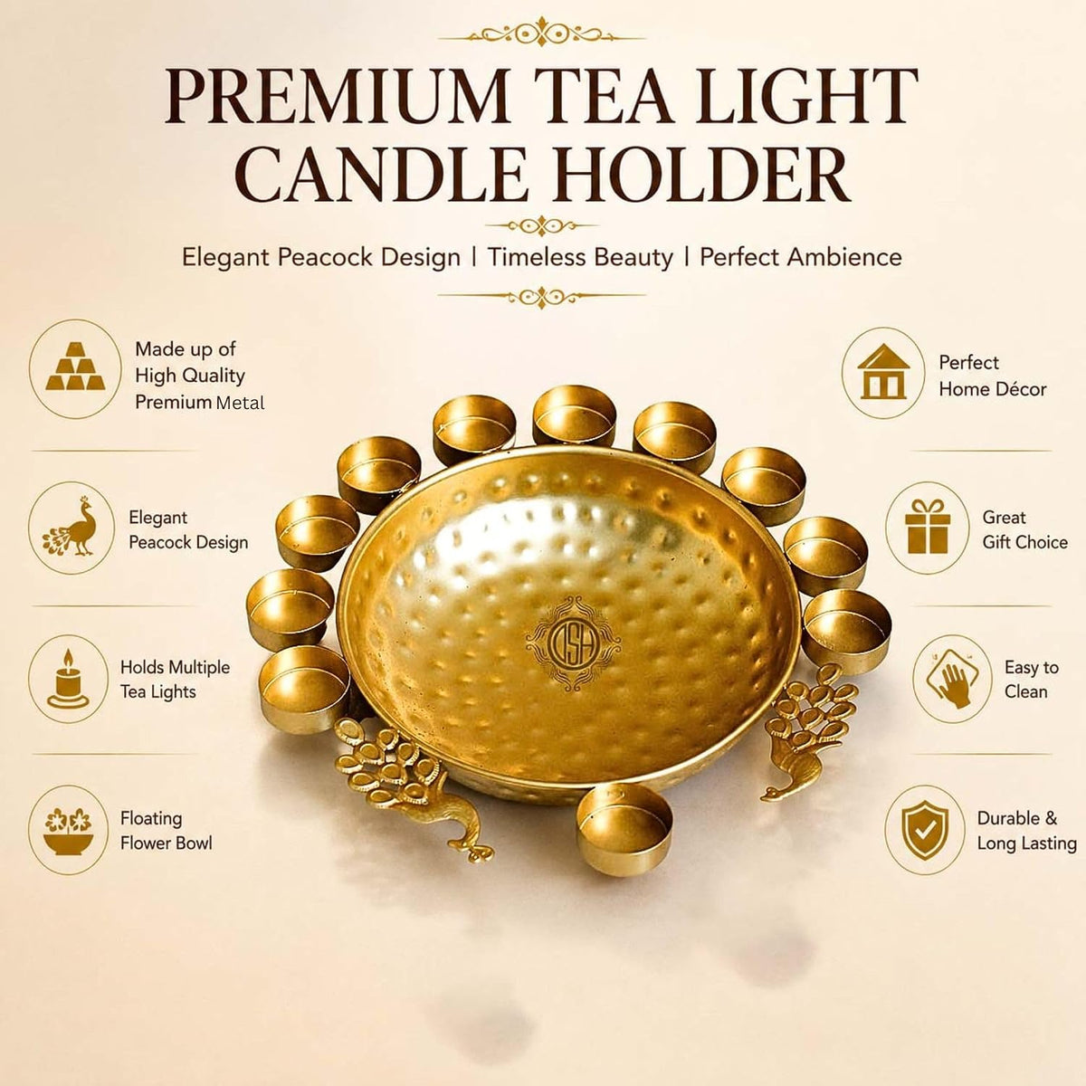 DSH Urli Bowl Handcrafted Bowl for Flowers and T- Light Candles Table Decor Diwali Home Decor Decoration. (Peacock Urli).
