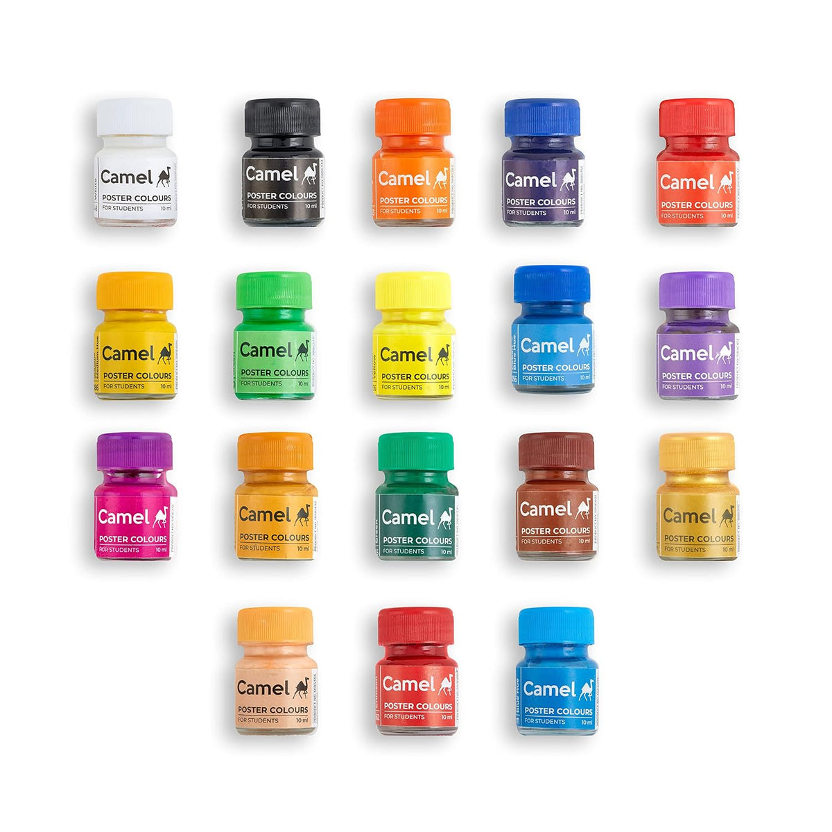 Camel Kokuyo Multicolor Pack Of 18 Shade Bottles 10Ml Each, 1 Palette, 1 Brush