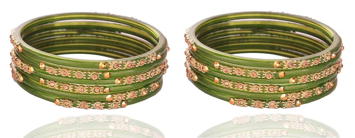 NMII Glass and Studded with Zircon Gemstone or Beads Glossy Finished Bangle set for Women and Girls