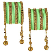 NMII Designer Bridal Chuda Set With Latkan | Gold Plated Traditional Metal Bangles with Decorative Latkan | Wedding, Karwa Chauth, Teej, Mehendi, Haldi Chuda (Pack Of 40)