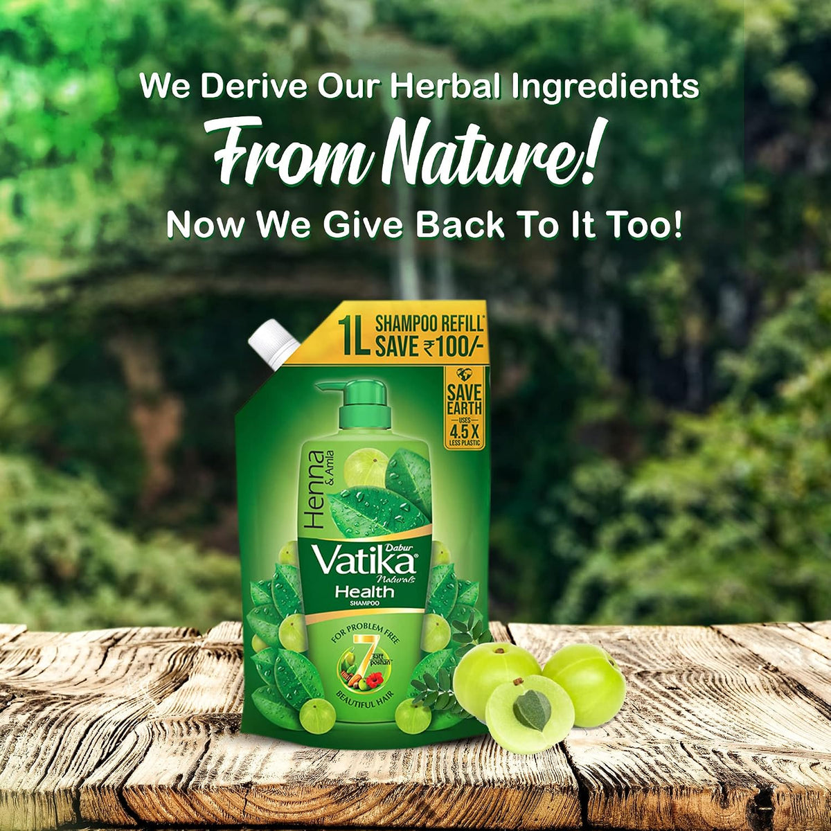 Dabur Vatika Health Shampoo - 1L (Refill Pouch) | With 7 natural ingredients | For Smooth, Shiny & Nourished Hair | Repairs Hair damage, Controls Frizz | For All Hair Types | Goodness of Henna & Amla