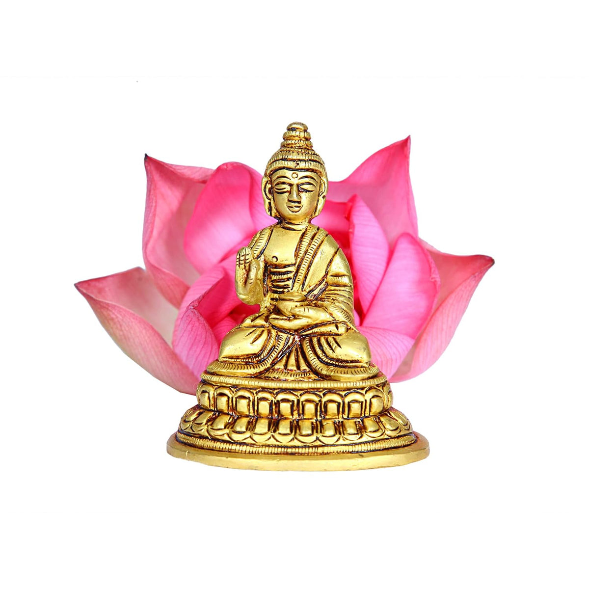 Aalayam Selveer Buddha Statue Brass | Buddha Idol Brass | Brass Buddha Statue | Brass Buddha Idol | Buddha Idol Small | Brass Buddha Small 9 CM Height, Gold Colour 1 No