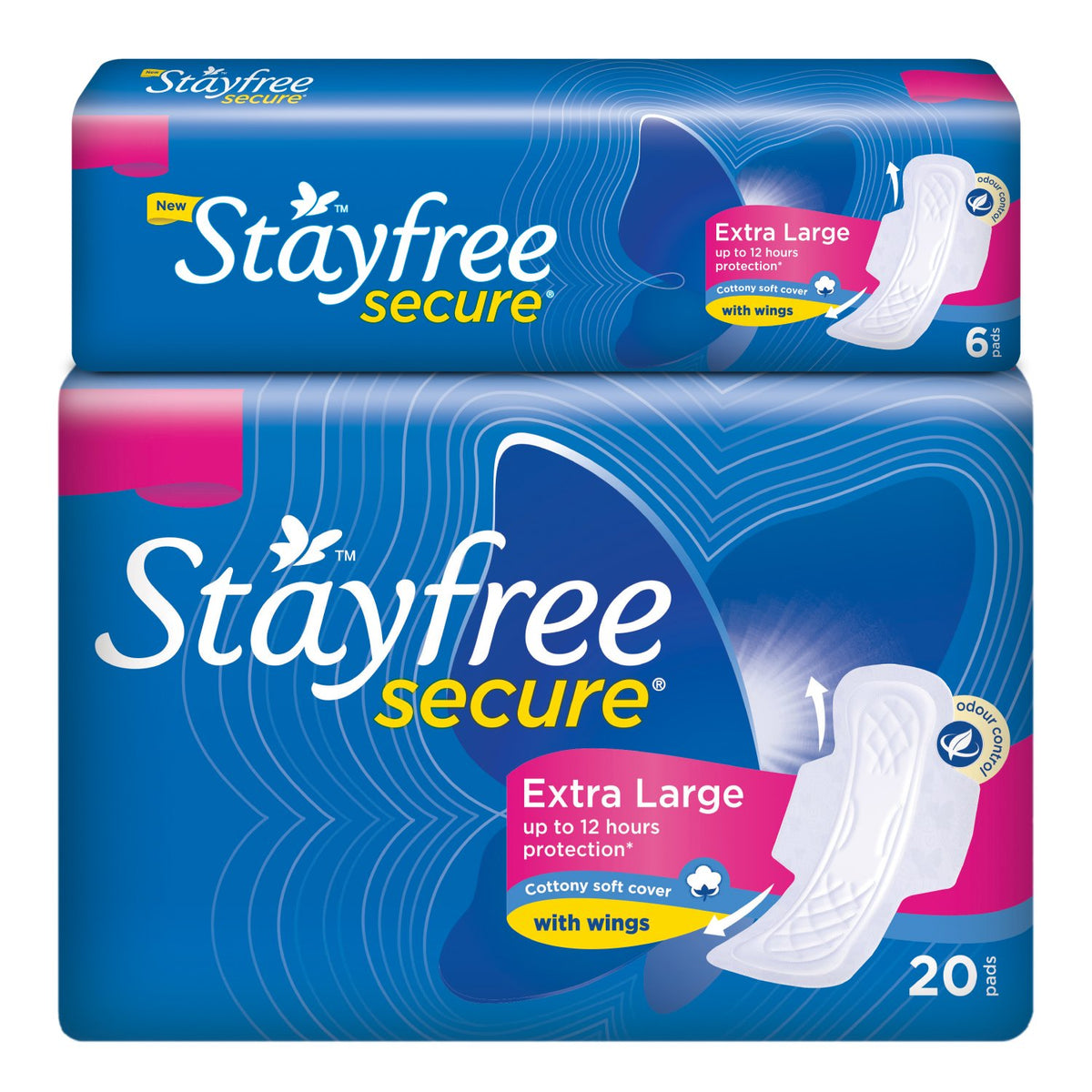 Stayfree Secure Cottony Soft Pads - 20 Count (Pack of 2, Extra Large (XL)) - 6 Count
