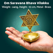 Aalayam Selveer Om Saravana Bhava Vilakku | Saravanabava Vilakku 10 CM Height, Brass, Gold Colour, 1 No