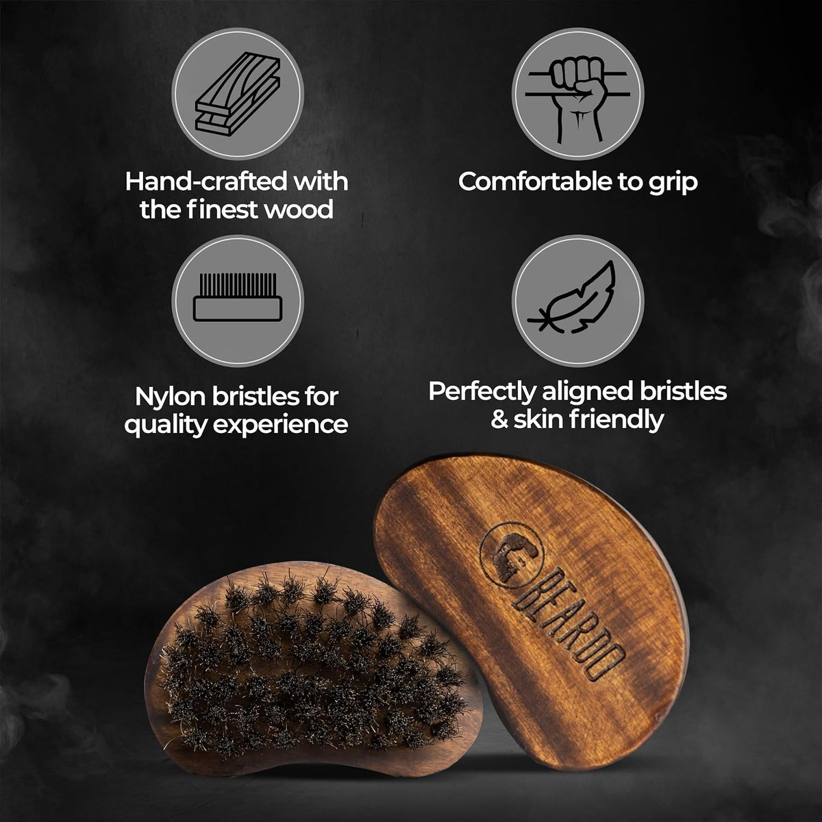 Beardo 100% Boar Bristle Beard Brush | Wooden Beard Grooming Brush for Men | Detangles & Styles Frizzy Beard | Travel-Friendly Ergonomic Design