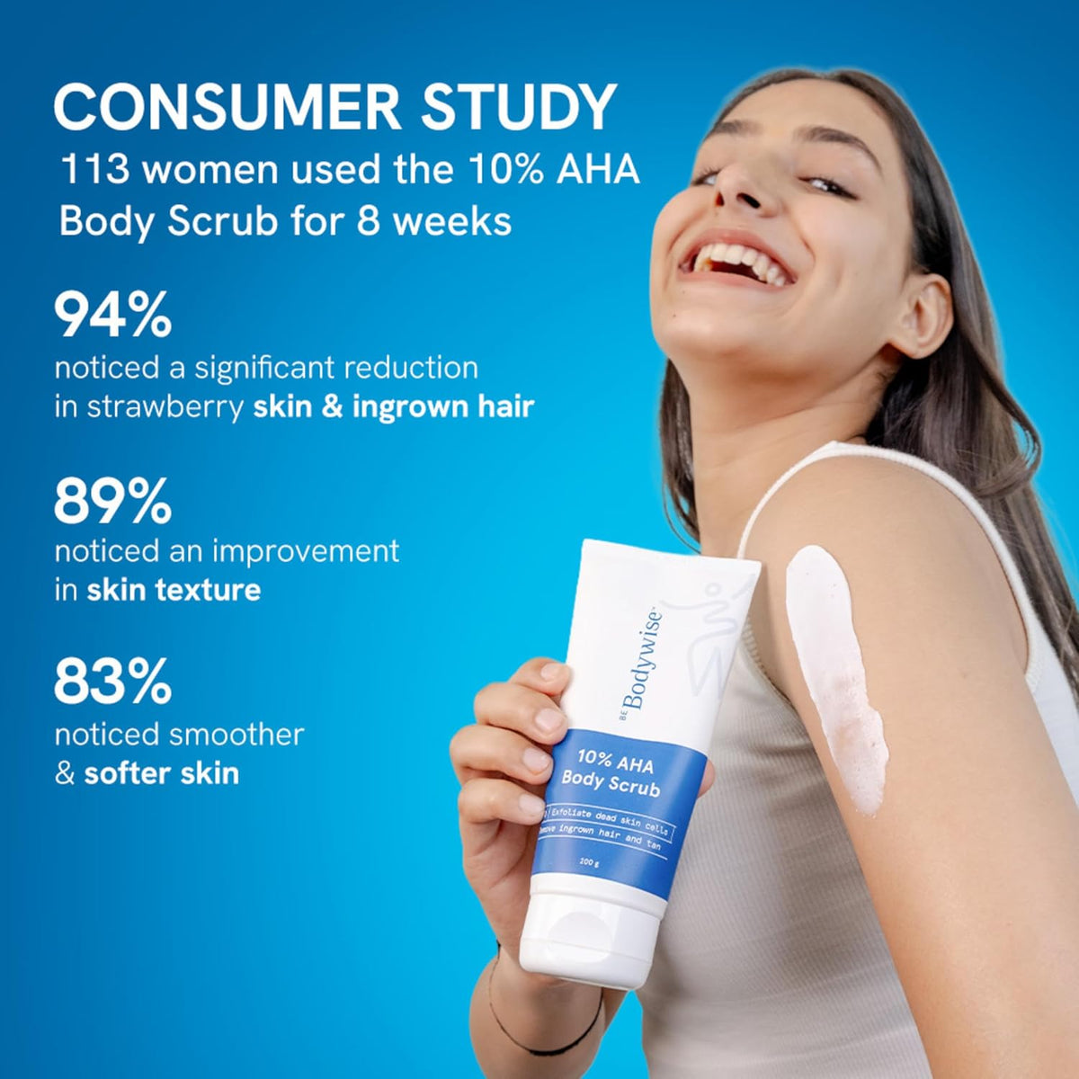Be Bodywise 10% De Tan Lactic AHA Exfoliating Body Scrub 200g | Tan Removal & Soft-Smooth Skin | De-Tan Bathing Scrub with Centella Water & Aloe Vera, Removes Dirt & Dead Skin from Neck, Knees, Elbows & Arms | All Skin Types