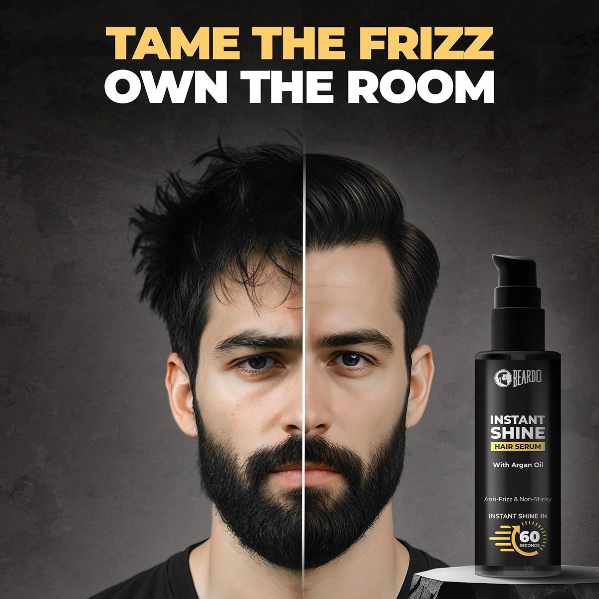 Beardo Instant Shine Hair Serum for Men – 50ml | Instant Shine & Anti-frizz with Argan Oil, Made for Men's Hair, Super Light-weight | Provides shine, smoothness and damage protection | Frizz-Free Hair Serum for Men