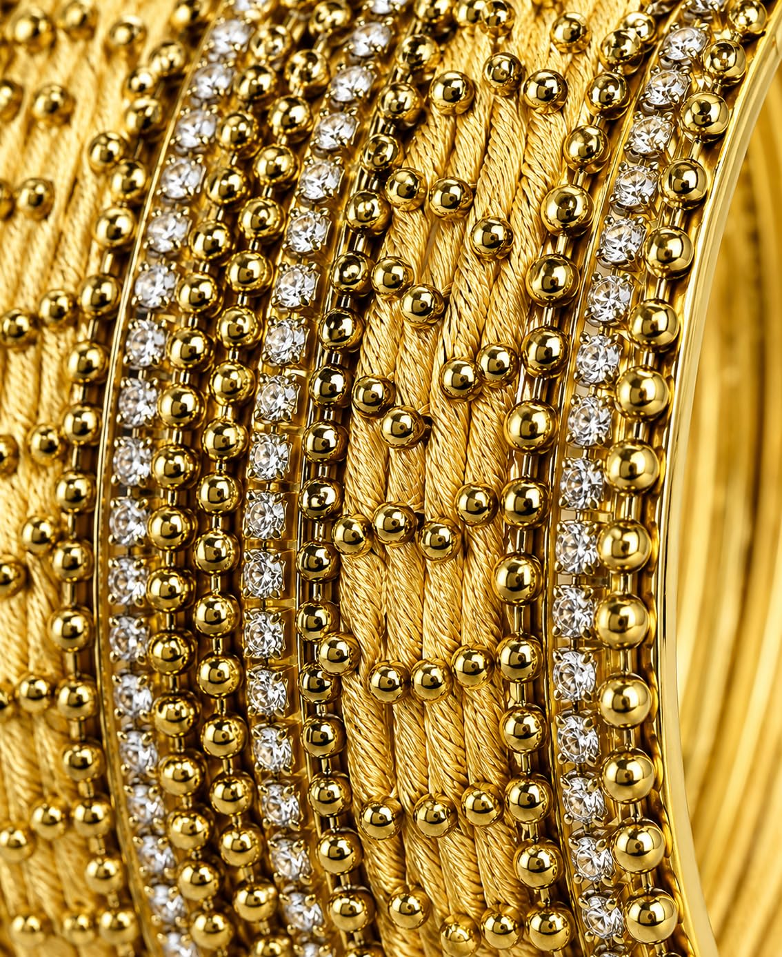 NMII Non-Precious Metal with Base Metal and Zircon Gemstone Studded Ball Chain Linked Glossy Finished Silk thread Bangle set for Women and Girls