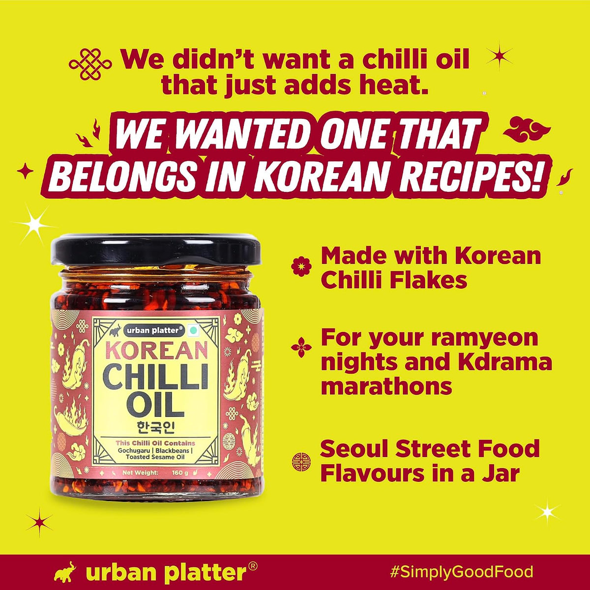 Urban Platter Korean Chilli Oil, 160g (Made with Gochugaru Chilli Flakes)