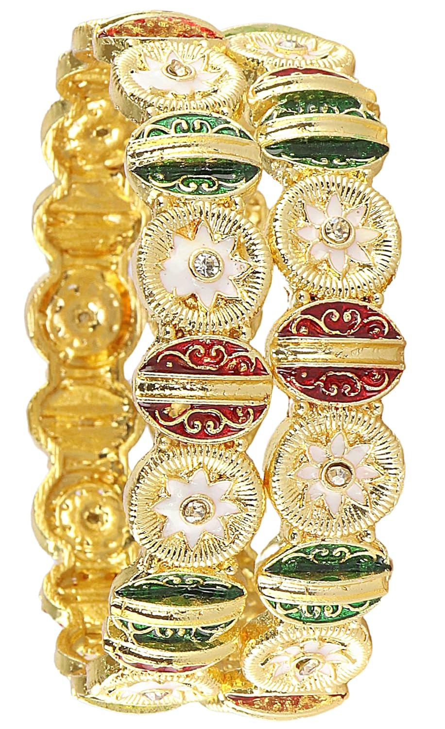 NMII Enamel Gold Plated Metal Bangles Kada Set For Women & Girls With Zircon Diamond Stone | Women's Bangles | Premium Kada Set For Wedding, Party, Occasions Fashion Jewelry - Set Of 2