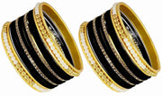 NMII Metal with Zircon Gemstone and Pearls Studded Velvet Bangle Set for Women and Girls