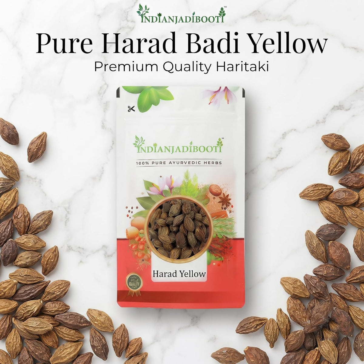 IndianJadiBooti Harad Badi Yellow (Whole Haritaki) | 250g Pack of 2 | Terminalia Chebula for Digestion & Colon Cleanse | Natural Karakkaya/Kadukkai/Inknut | Sun-Dried & Raw