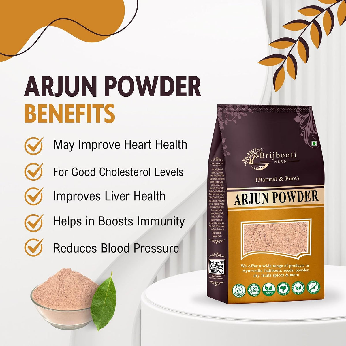 Brijbooti Arjun Ki Chaal Powder 500 Gr - Arjun Chal Tea - Organic Terminalia Arjuna Powder - Support Heart Health | FSSAI, GMP, ISO Certified