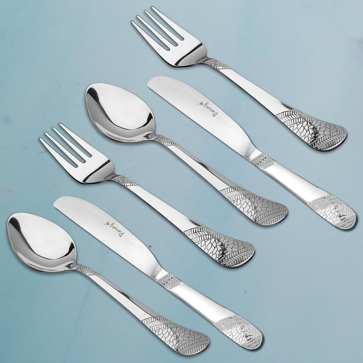 Parage 6 Pieces Premium Stainless Steel 3mm Thick Dinner/Butter Knife, Table Fork, Spoon for Home and Kitchen, Luxury Dining Tableware Gift, Imperial Design, Silver