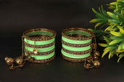 NMII Designer Bridal Chuda Set With Latkan | Gold Plated Traditional Metal Bangles with Decorative Latkan | Wedding, Karwa Chauth, Teej, Mehendi, Haldi Chuda (Pack Of 40)