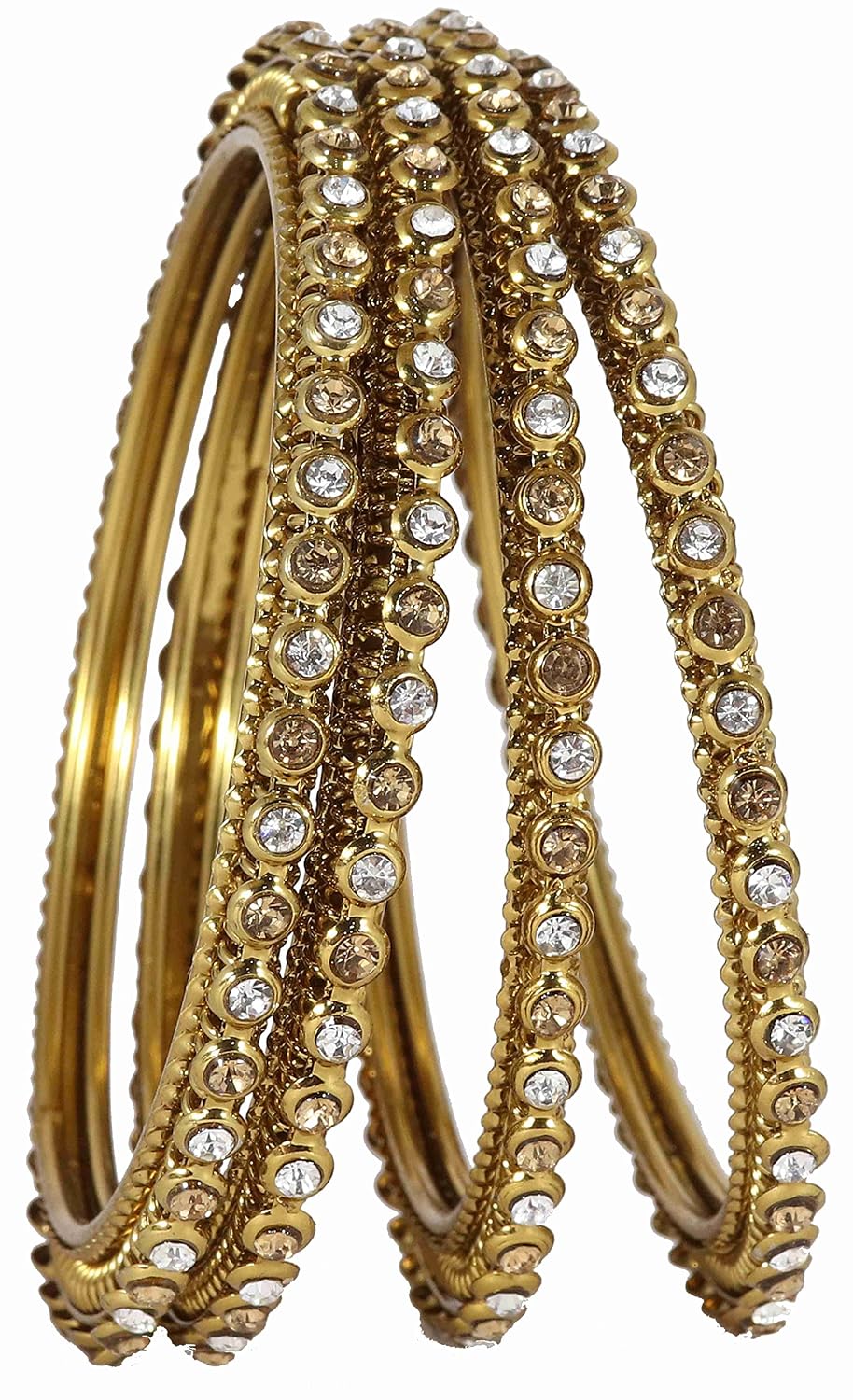 NMII Non Precious Metal with Round Shape and Zircon Gemstone Studded Glossy Finished Kada Set For Women and Girls