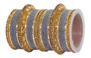 NMII Gold Plated Metal Bangles Velvet Bridal Chuda Set For Women and Girls with Premium Golden Zircon Stones & Beads Worked | Traditional Chuda Set For Women | Women's Bangles Wedding- Set of 30