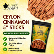 Bliss of Earth 200gm Ceylon Cinnamon (Dalchini) 5" Cut Sticks True Cinnamon Raw From Sri Lanka Original