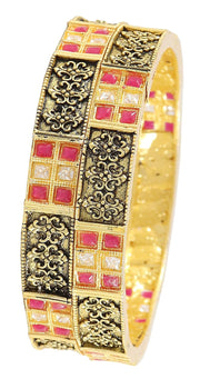 NMII Non-Precious Metal Base Metal with Ruby Or Zircon Gemstone Studded worked Glossy Finished Kada Set For Women and Girls