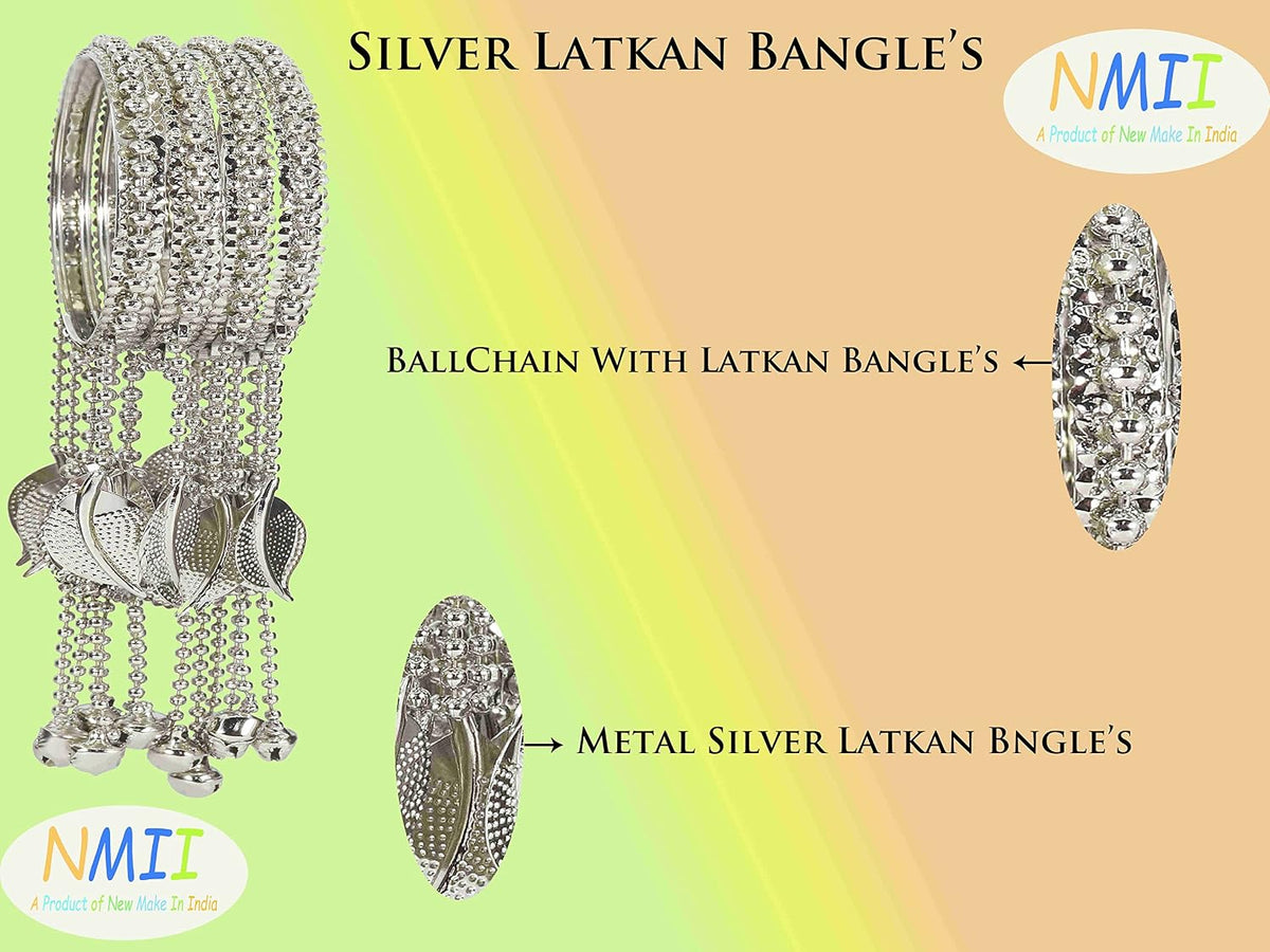 NMII Non-Precious Metal With Base Metal and Linked with Bracelet Bells Worked Glossy Finished Latkan Kaleere Type Kada Set For Women and Girls