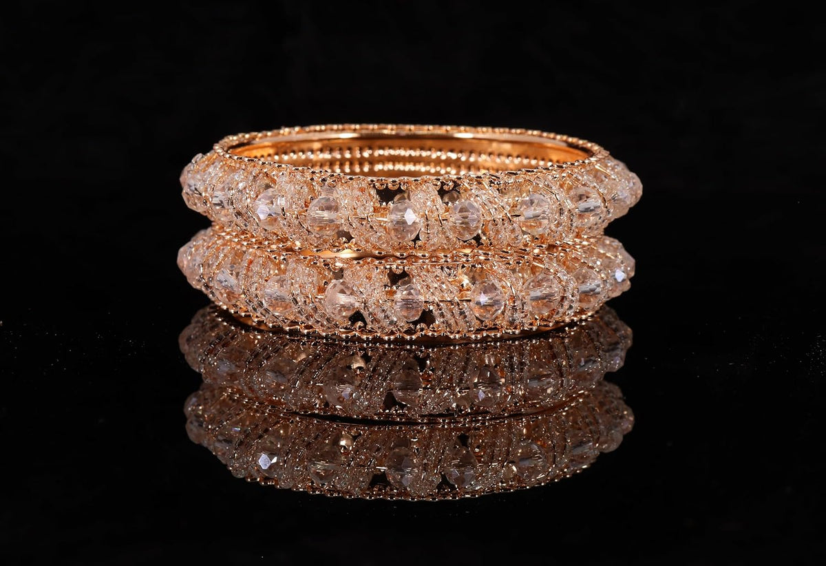 NMII Stylish Pearls & Alloy Metal Kada Set For Women and Girls | Fancy Women's Kada Bangles | Fashion Jewellery | Metal Bangle | Traditional Kada Set For Girls, (MAH58_9001-Peach-2.2)