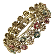 NMII Designer Alloy Metal Kada For Women & Girls | Gold Plated Floral Meenakari Kangan | Traditional Ethnic Jewellery | Wedding Party Stylish Fancy Kada Gift - Set Of 2