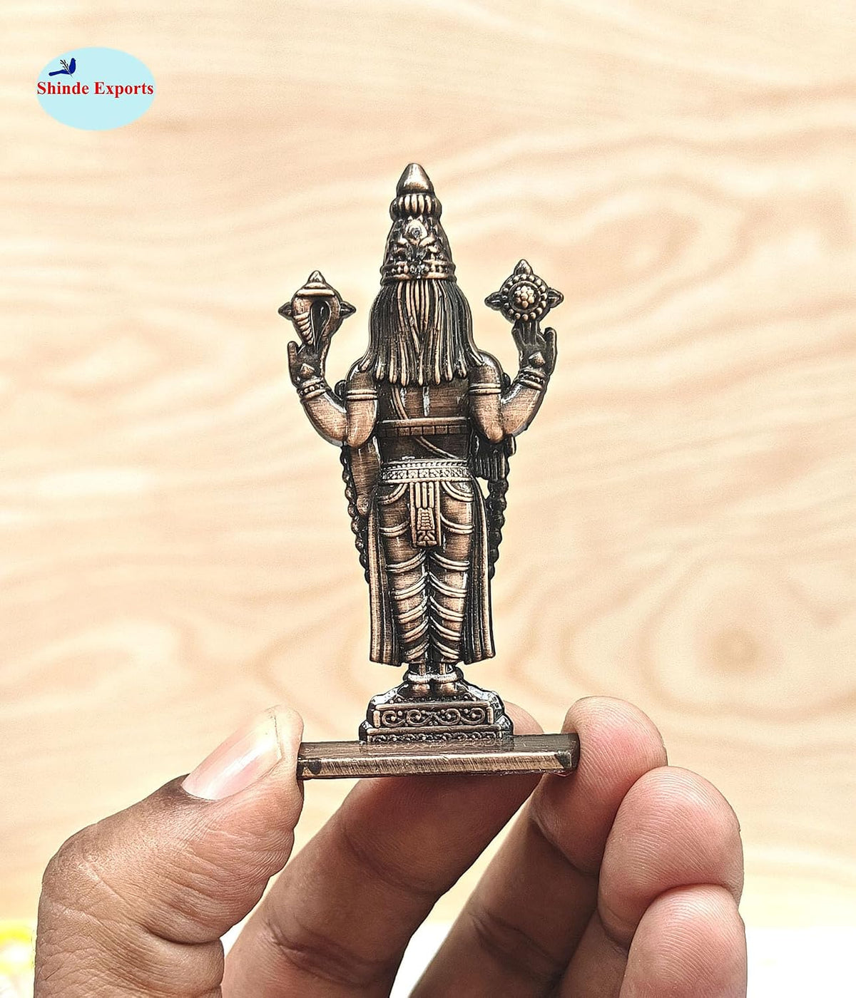 SHINDE EXPORTS Small Size Brass Metal Lord tirupati Balaji Idol for car Dashboard Home (Copper Tone Style 2)