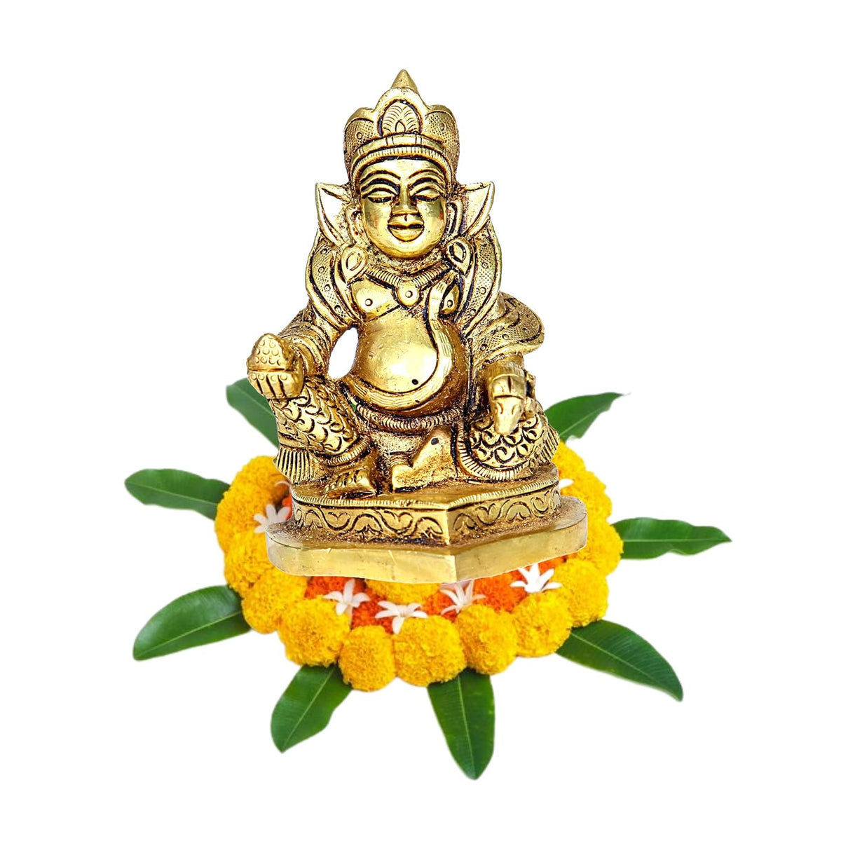 Aalayam Selveer Kubera Statue | Kuber Statue in Brass | Kubera Idol Brass | Kuber Murti Brass | Kuber Idol | Kuber Murti Brass Height 9.5cm Gold Colour 1 Piece