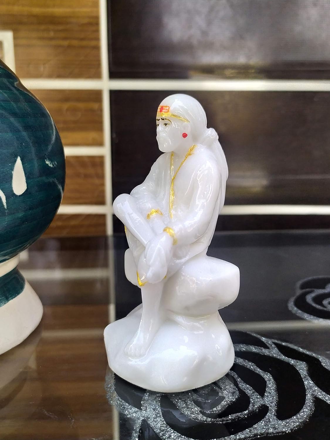 SHINDE EXPORTS Shirdi Sai Baba Marble Idol Statue murti for Pooja car Dashboard (3.5 inches)