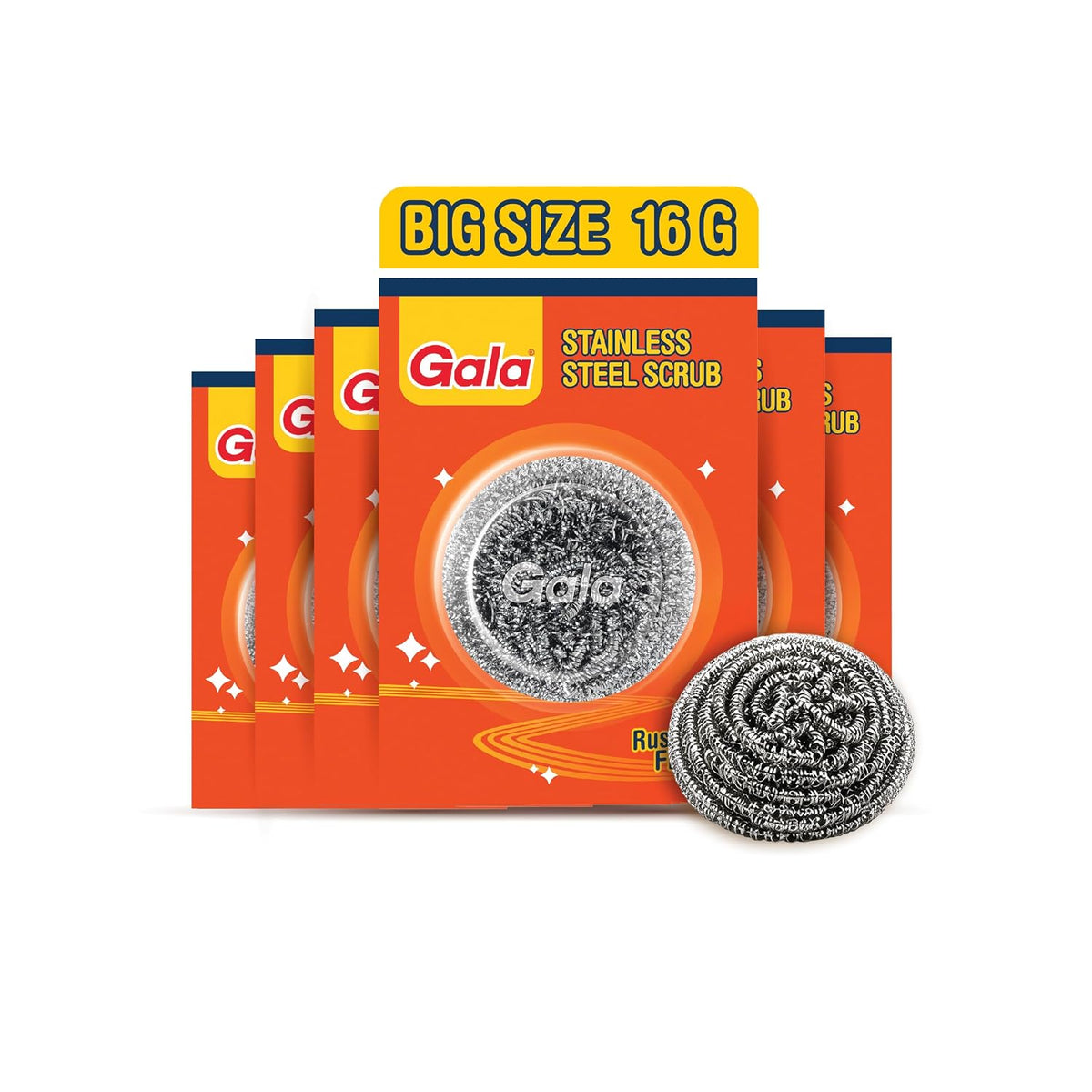 Gala Steel Scrubber Combo Set (Pack of 6), Stainless Steel Scrubber for Utensils, Scrubber for Kitchen