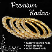NMII Alloy Metal with White Pearls & Golden Balls Designer Bangles Set For Women & Girls | Kada Set For Women | Traditional Women's Bangles For Wedding, Party, Festive, Occasion Wear- Set of 4