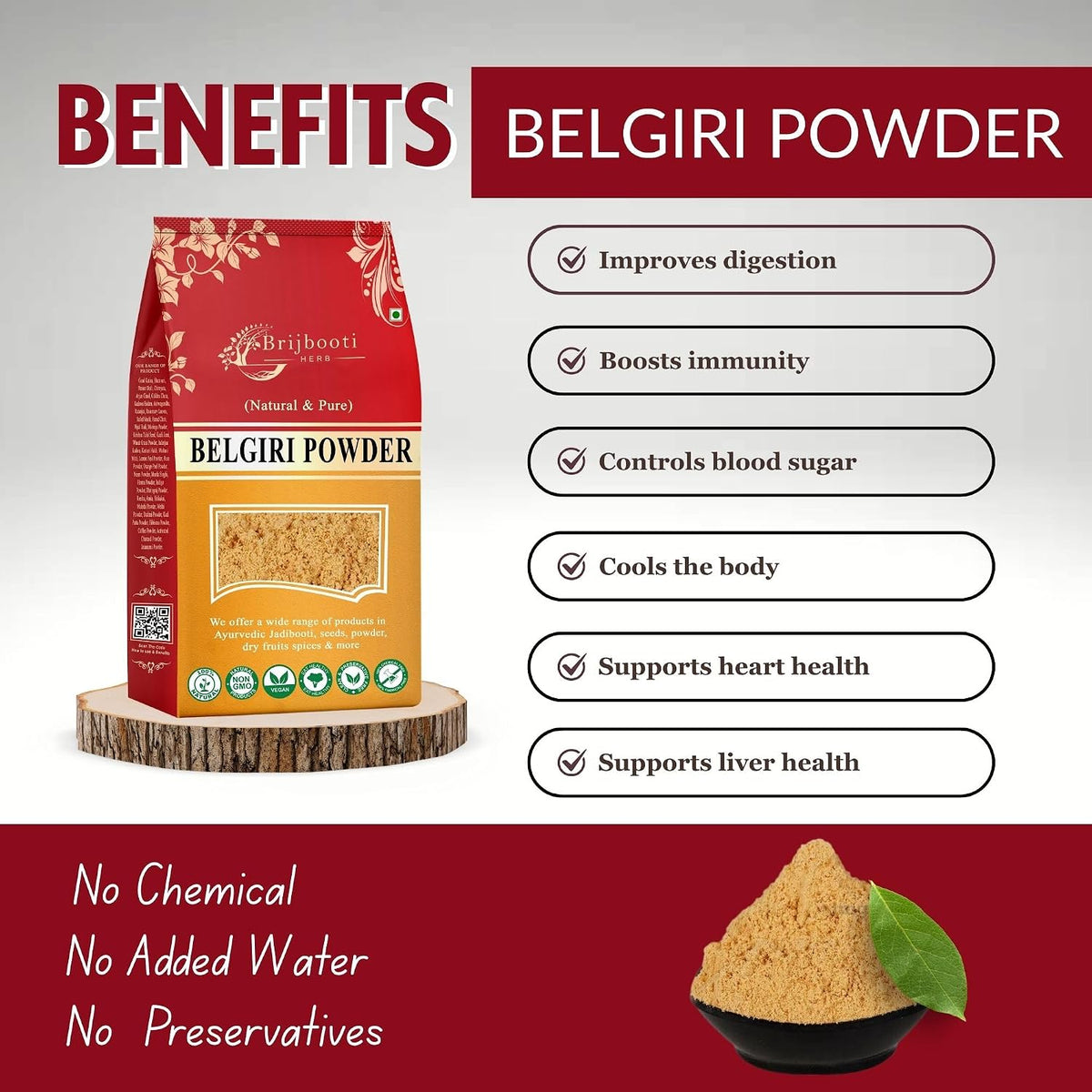 BrijBooti Bel Giri Powder Bealgiri -(400 Gr) | Dry Wood Apple For Digestive Health | Bael Fruit Powder For Immune Support - Bel Phal Aegle Marmelos.