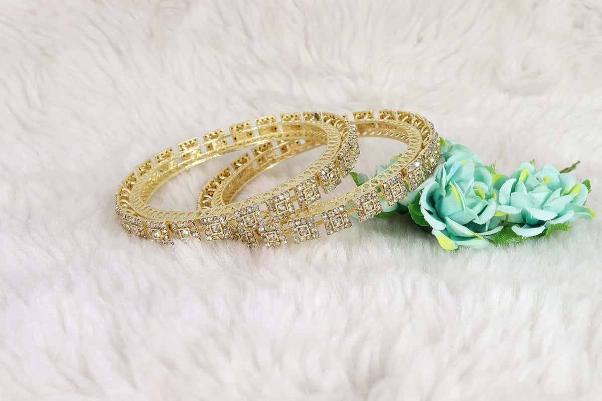 NMII Gold Plated Metal with Zircon Stone Bangles Pacheli Style Trendy Kada Set For Girls & Women | Traditional Rajwadi Bangles | Women's Bangles Bracelet | Kada For Women- Set of 2