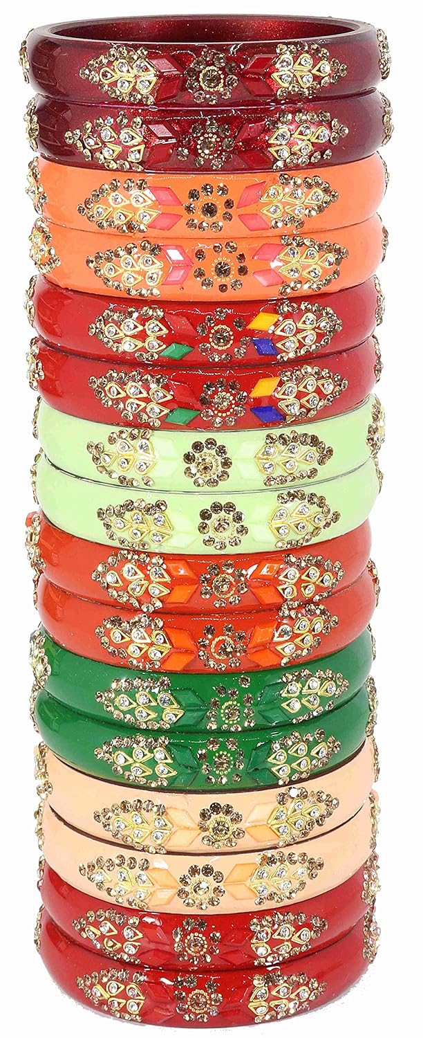 NMII Acrylic With Zircon Gemstone and Beads Studded Glossy Finished Kada Set For Women and Girls