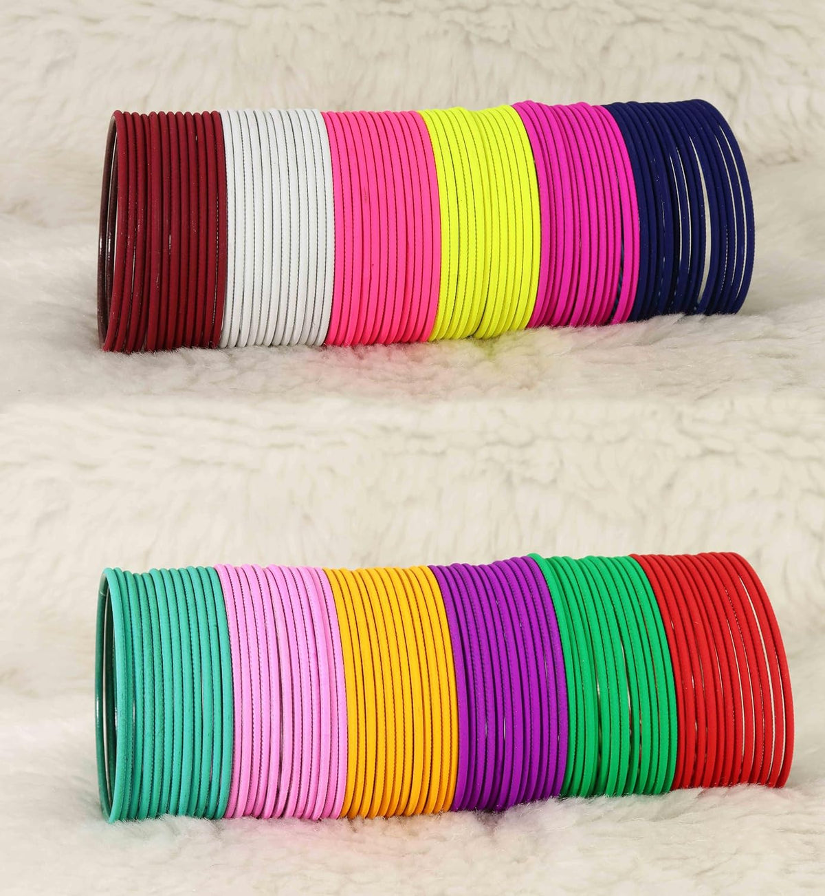 NMII MultiColor Metal Plain Bangles Set For Women & Girls with Matte Finish | Women's Bangles Combo | Colorful Metal Bangles For Wedding, Party, Daily use | Metal Chudi Set- Pack of 144