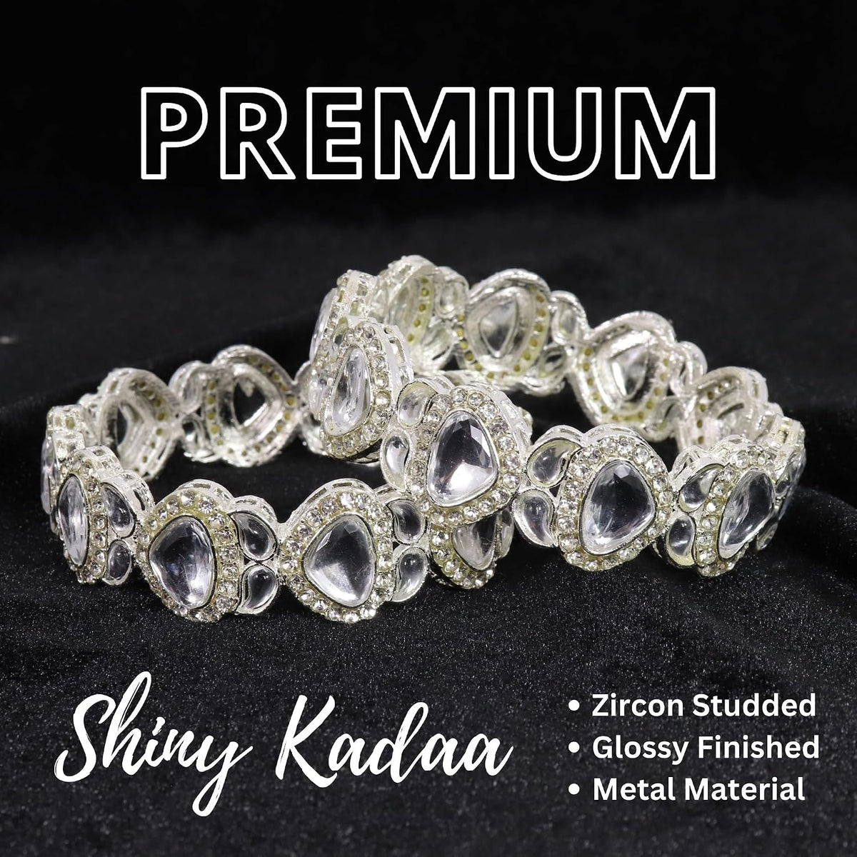 NMII Premium Alloy Metal with American Diamond Studded Bangles Set For Women & Girls | Traditional Kada Set | AD Bangle | Kundan Stone Bangles | Wedding, Party, Festive, Occasion Wear- Set of 2
