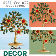 KridayKraft Metal Kalpavriksha Tree for Home Decor - Golden Wish Fulfilling Tree Metal Showpiece for Temple, Vastu, Office Table & Gifting Banyan (No 1 Golden with Stone)