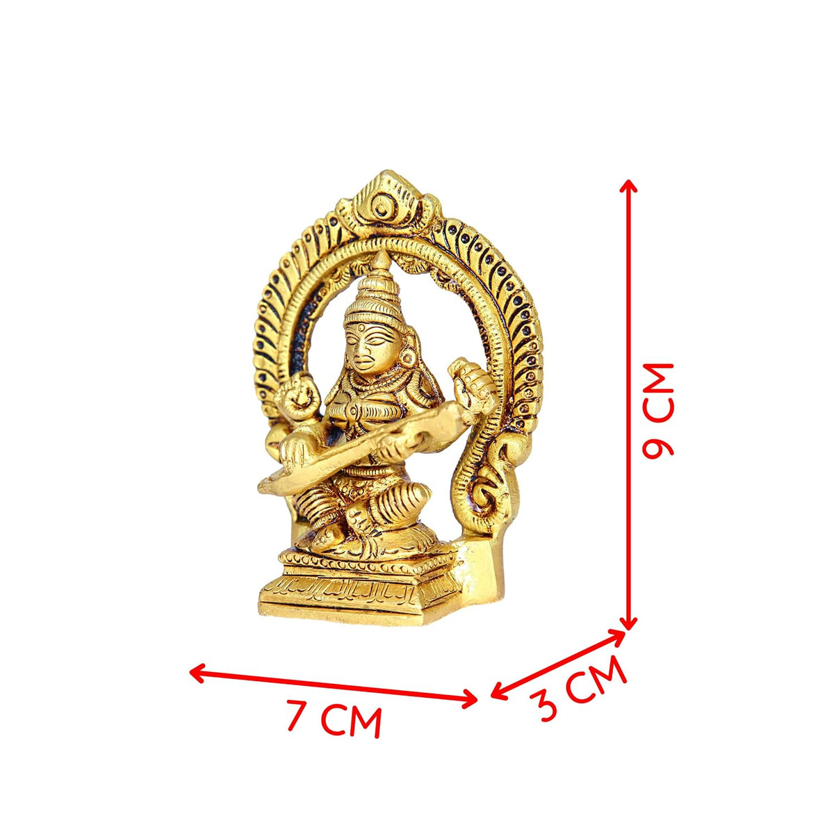 Aalayam Selveer Saraswati Devi Brass Idol with Arch | Brass Saraswati Idol Small | Saraswati Devi Statue Brass 9 CM Height, Gold Colour, 1 No