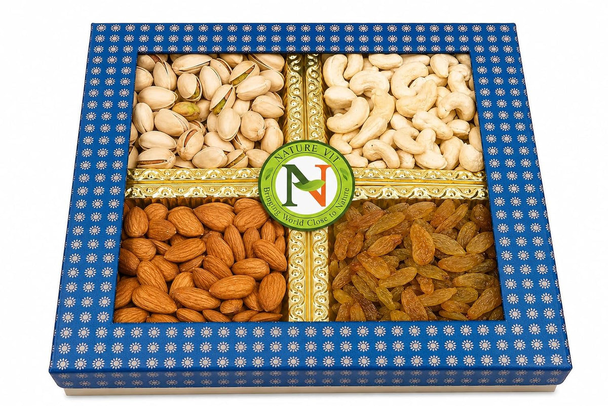 NatureVit Dry Fruits Combo Gift Pack, 400g (Cashew, Almond, Pistachios and Raisins) - Healthy Gift Hamper for Every Occasion | Rakhi Gift Pack for Family, Friends | Corporate Office Gifts Combo | Rakshabandhan Celebration Pack