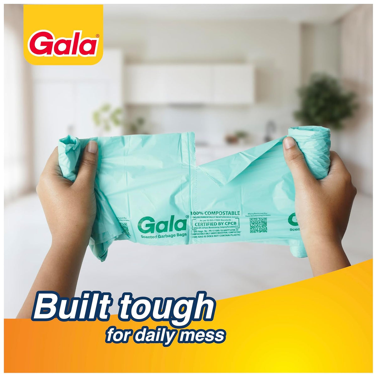 Gala Scented Compostable Garbage Bags, Medium Size, 15 Bags, Heavy Duty Dustbin Trash Bags, Lavender Fragrance, For Dry & Wet Waste, Kitchen, Home & Office Use
