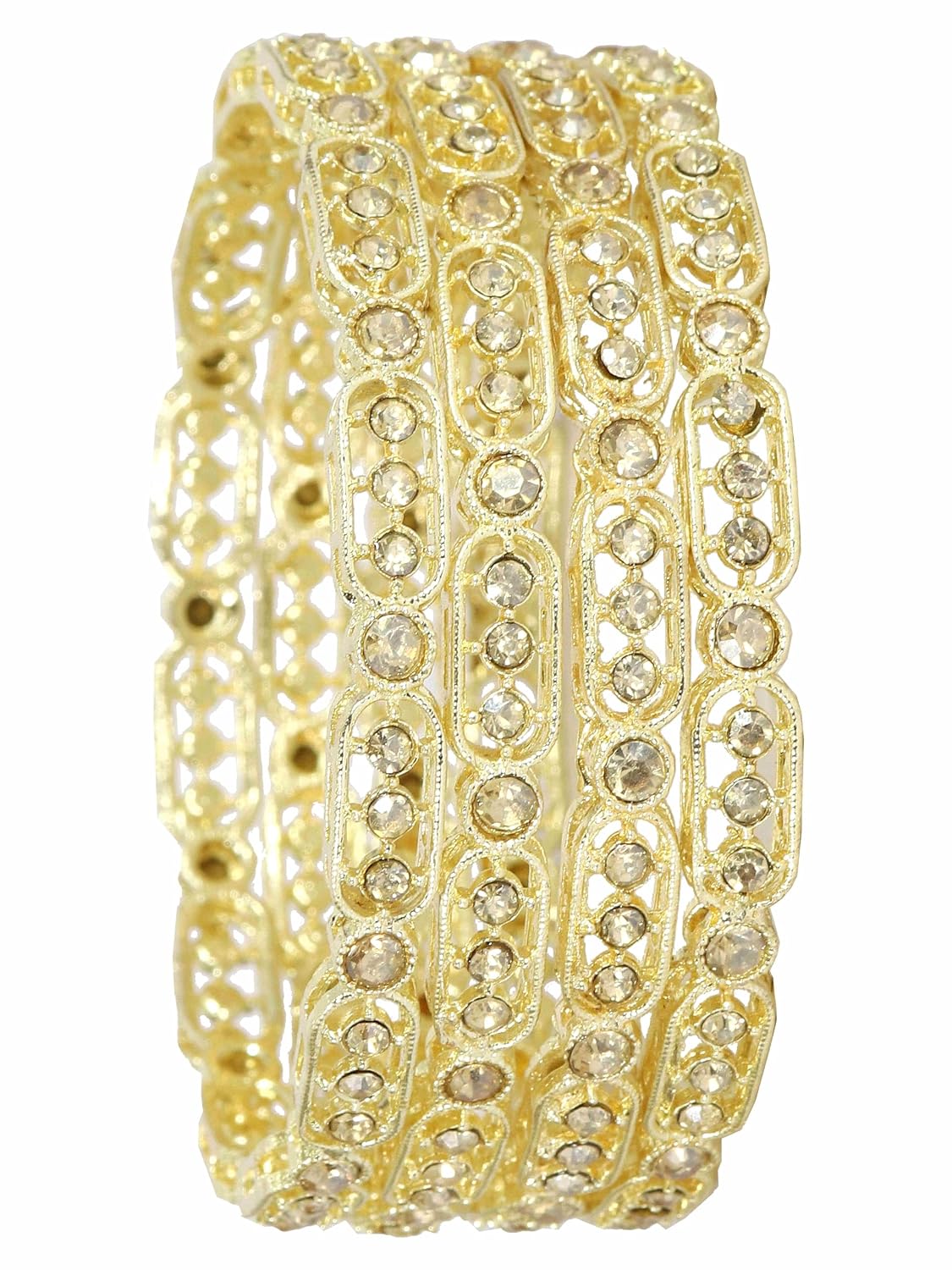 NMII Gold Plated Metal American Diamond Bangles Set For Women & Girls | Premium Traditional Design Kada Set For Women | Kada Bangles For Women | Wedding Fashion Jewellery- Set of 4