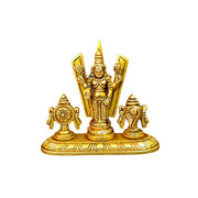 Aalayam Selveer Brass Shankh Chakra Stand with Perumal Idol Small | Small Sangu Chakram Stand with Tirupati Balaji Idol Brass 9cm Height Gold Colour 1 Piece