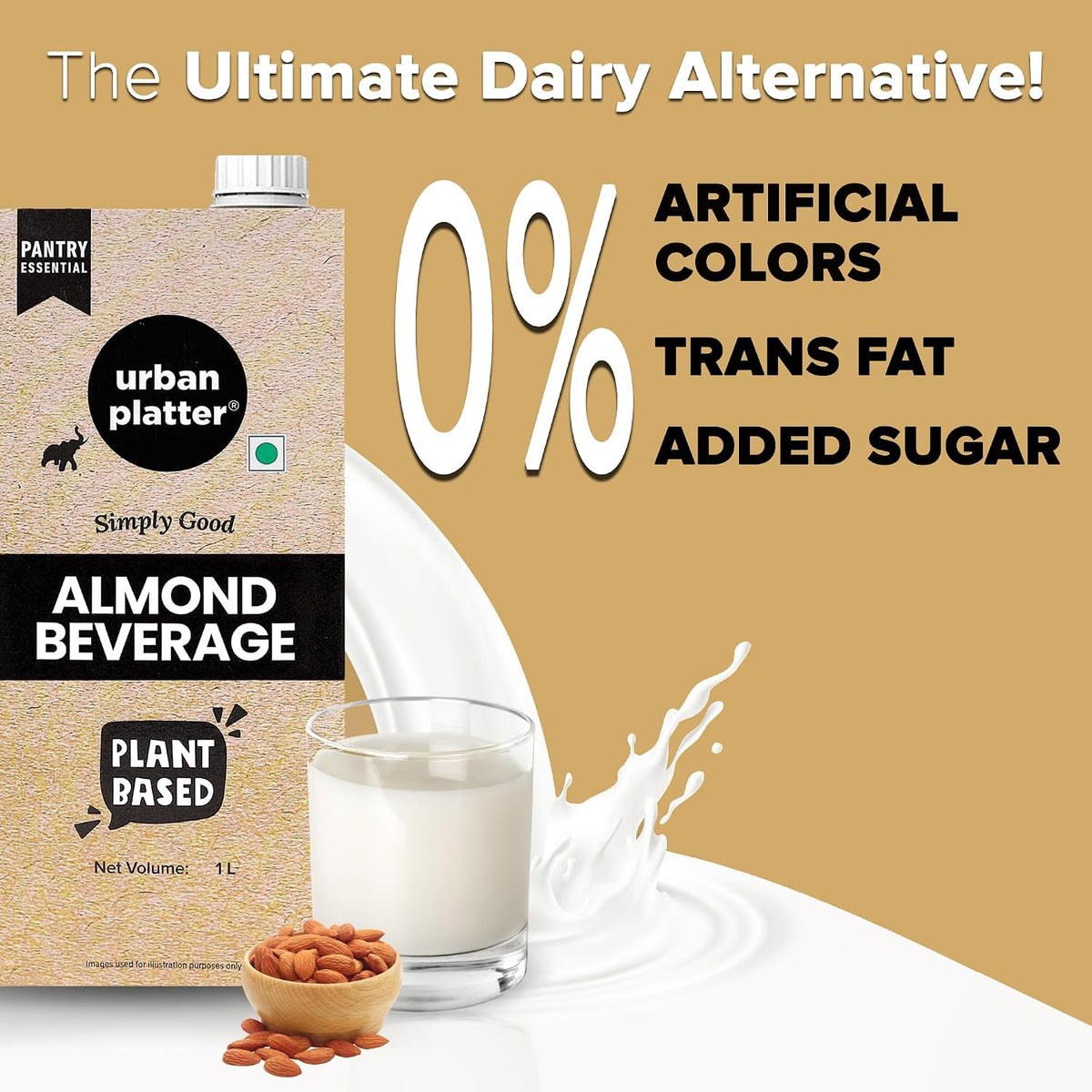Urban Platter Almond Milk, 1 Litre (Unsweetened | Lactose-Free | Plant-Based Milk Alternative | Works Beautifully in Tea and Coffee)