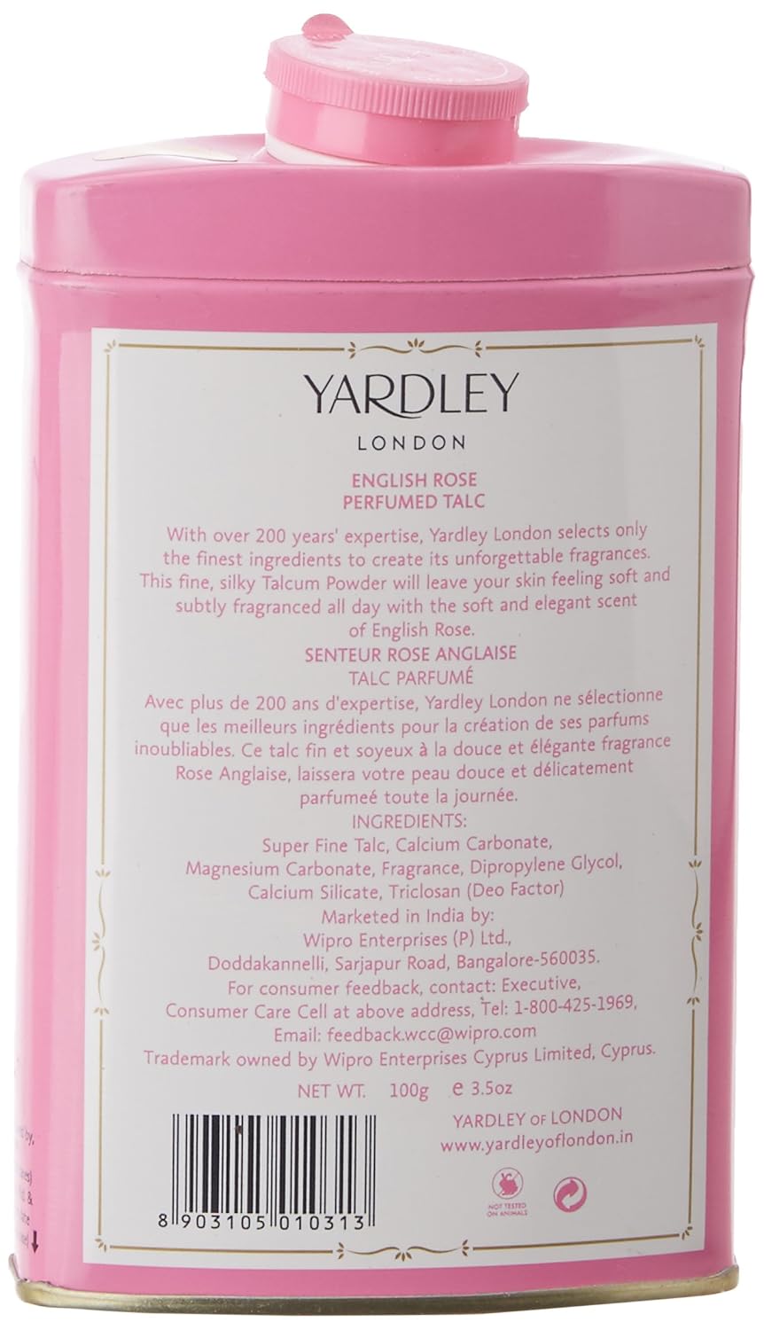 Yardley London English Rose Perfumed Talc for Women, 100g