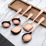 Parage 5 Pieces Stainless Steel Serving Spoons Set of 5 for Dining Table/Kitchen, 1.8 mm Heavy Gauge (2 Soup Ladle/Karchi, 1 Deep Turner, 1 Solid Spoon (Chamcha), 1 Rice Spoon (Steel Rose, Pack of 5)