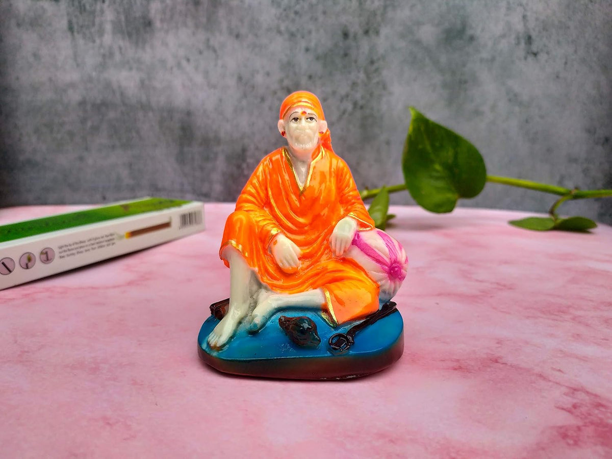 SHINDE EXPORTS shirdi Saibaba Marble Idol 4 inches for car Dashboard and Gifting