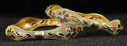 NMII Brass with Zircon Gesmtone and Meenakari Worked Glossy Finished Gold Polished Premium Bangle Kada set For Women and Girls