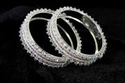 NMII Stylish Pearls & Zircon Diamond Stone Metal Bangles For Women and Girls | Fancy Women's Bangles Bracelet | Metallic Bangles kada | Trendy Bangles Fashion Jewellery- Set of 2