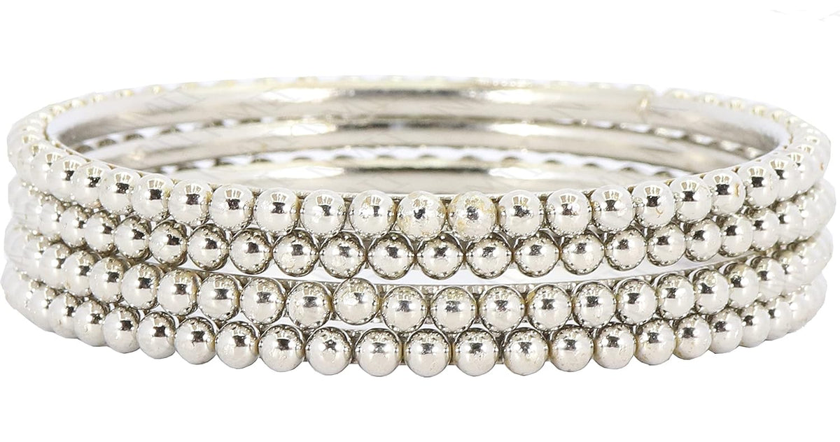 NMII Metal Base Metal with Ball Chain Linked Glossy Finished Kada Set For Women and Girls