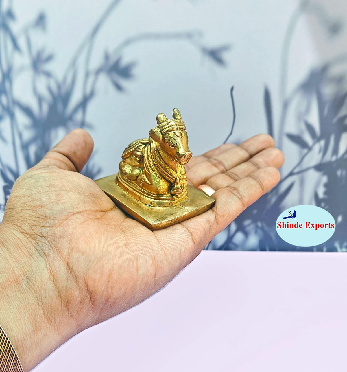 SHINDE EXPORTS Small Brass Nandi Idol Statue vastu Bull murti for Pooja at mandir Home (Heavy Nandi 280gms)